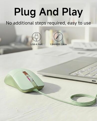 EWEADN G309 Wired Mouse, 7-Button Ergonomic Computer Corded Mouse with 2400 DPI, 4 Adjustment Levels DPI, Optical Office USB Mice with 5FT Cord for Laptop, PC, Desktop, MacBook-Green in Saudi Arabia