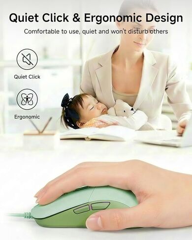 EWEADN G309 Wired Mouse, 7-Button Ergonomic Computer Corded Mouse with 2400 DPI, 4 Adjustment Levels DPI, Optical Office USB Mice with 5FT Cord for Laptop, PC, Desktop, MacBook-Green in Saudi Arabia