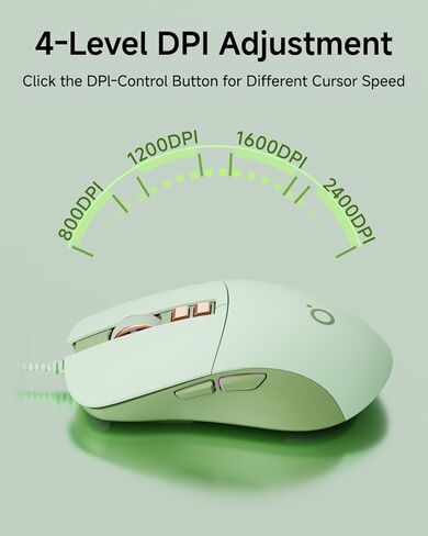 EWEADN G309 Wired Mouse, 7-Button Ergonomic Computer Corded Mouse with 2400 DPI, 4 Adjustment Levels DPI, Optical Office USB Mice with 5FT Cord for Laptop, PC, Desktop, MacBook-Green in Saudi Arabia