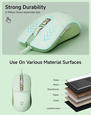 EWEADN G309 Wired Mouse, 7-Button Ergonomic Computer Corded Mouse with 2400 DPI, 4 Adjustment Levels DPI, Optical Office USB Mice with 5FT Cord for Laptop, PC, Desktop, MacBook-Green in Saudi Arabia