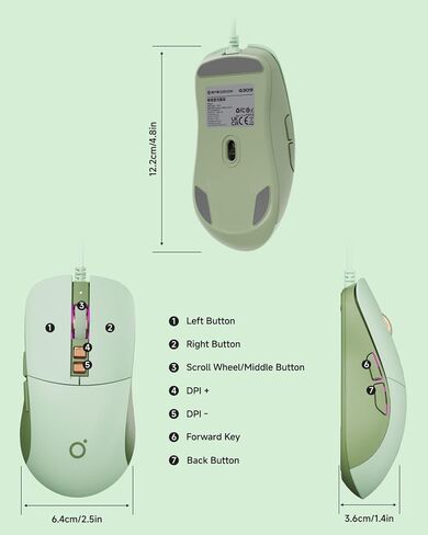 EWEADN G309 Wired Mouse, 7-Button Ergonomic Computer Corded Mouse with 2400 DPI, 4 Adjustment Levels DPI, Optical Office USB Mice with 5FT Cord for Laptop, PC, Desktop, MacBook-Green in Saudi Arabia