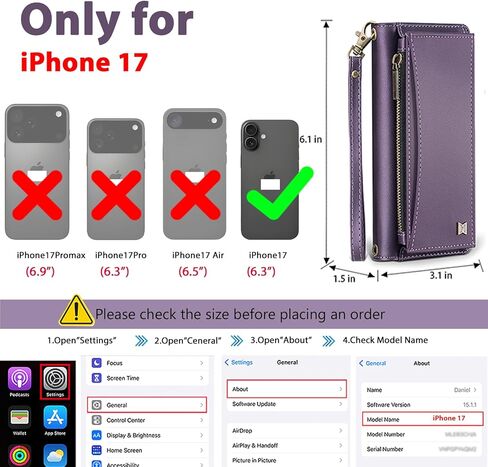 حافظة محفظة لهاتف iPhone 17 مع حامل بطاقة / محفظة / حزام حول الجسم، [حجب RFID] [مغناطيسي] حافظة هاتف من جلد البولي يوريثان لهاتف iPhone 17،6.3 بوصة، أرجواني in Saudi Arabia