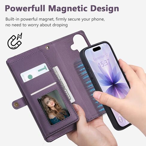 حافظة محفظة لهاتف iPhone 17 مع حامل بطاقة / محفظة / حزام حول الجسم، [حجب RFID] [مغناطيسي] حافظة هاتف من جلد البولي يوريثان لهاتف iPhone 17،6.3 بوصة، أرجواني in Saudi Arabia
