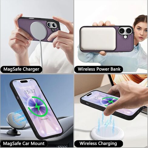 حافظة محفظة لهاتف iPhone 17 مع حامل بطاقة / محفظة / حزام حول الجسم، [حجب RFID] [مغناطيسي] حافظة هاتف من جلد البولي يوريثان لهاتف iPhone 17،6.3 بوصة، أرجواني in Saudi Arabia
