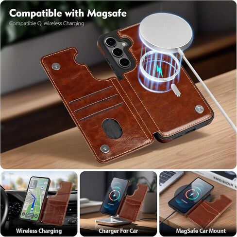 متوافق مع حافظة Magsafe لهاتف Samsung Galaxy A16 مع حامل بطاقات، حافظة هاتف للنساء والرجال من جلد البولي يوريثان وغطاء واقٍ قابل للطي وفتحات لبطاقات الائتمان، لهاتف Galaxy A16 6.7 بوصة، بني in Kuwait