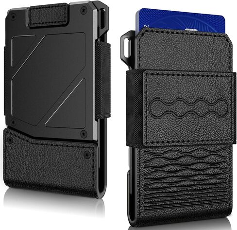 محفظة للرجال، محفظة بحزام قماشي بسيط من الجلد تحجب تقنية تحديد الهوية بموجات الراديو (RFID) مع مشبك نقود، محفظة رجالية تتسع لـ 8-15 بطاقة ونقود، حامل بطاقات ائتمان أنيق للجيب (ألياف الكربون) in Kuwait