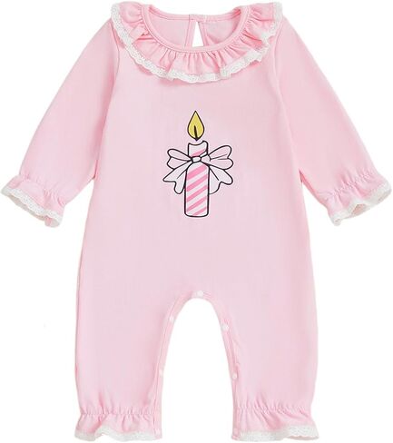 GOOCHEER First Birthday Baby Girl Outfit Fall 1 Candle Printed Ruffle Long Sleeve Romper Jumpsuit Cake Smash Clothes in Saudi Arabia