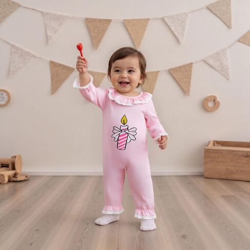 GOOCHEER First Birthday Baby Girl Outfit Fall 1 Candle Printed Ruffle Long Sleeve Romper Jumpsuit Cake Smash Clothes in Saudi Arabia