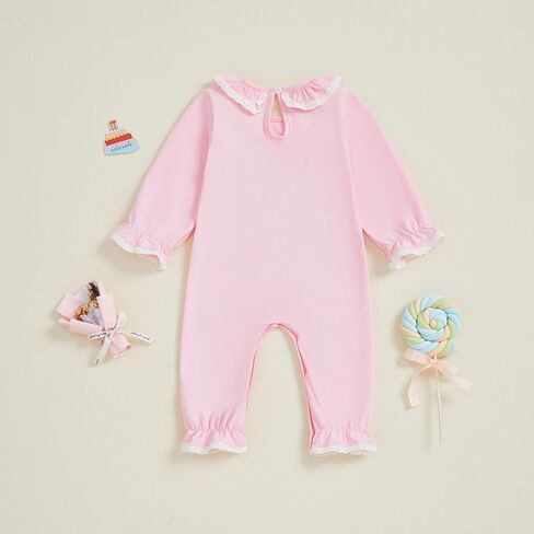 GOOCHEER First Birthday Baby Girl Outfit Fall 1 Candle Printed Ruffle Long Sleeve Romper Jumpsuit Cake Smash Clothes in Saudi Arabia