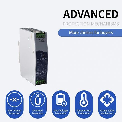 WDR-60-24 60W 24V 2.5A Industrial-Grade Switching Power Supply - Input Voltage 180-550VAC - DIN Rail Mount, 4.7KV Isolation Suitable for Automation/Communication/Manufacturing Equipment in Saudi Arabia