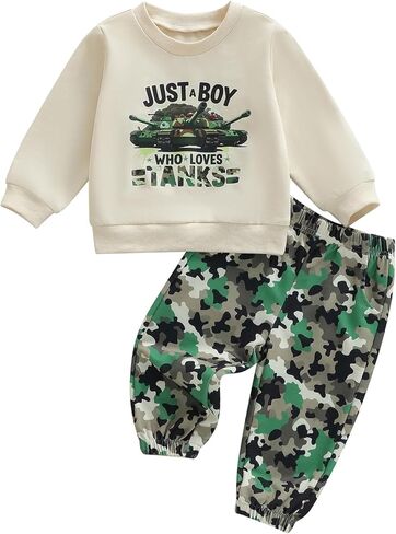 WZTYYDS Toddler Baby Boys Fall Clothes 1T 2T 3T 4T 5T Kids Winter Outfit Letter Tank Pullover Sweatshirt Camouflage Pants Set in Saudi Arabia