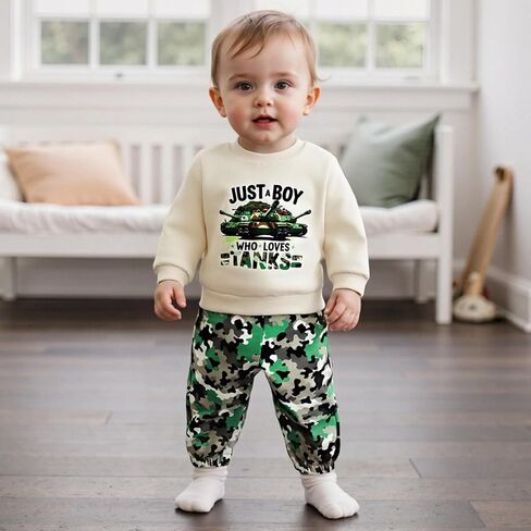 WZTYYDS Toddler Baby Boys Fall Clothes 1T 2T 3T 4T 5T Kids Winter Outfit Letter Tank Pullover Sweatshirt Camouflage Pants Set in Saudi Arabia