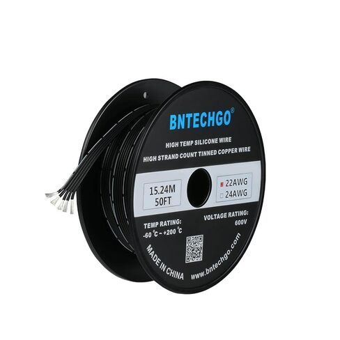 BNTECHGO 22 مقياس سيليكون الشريط كابل مرن 2P أسود 50 قدم كابل مسطح 22 AWG الذين تقطعت بهم السبل الأسلاك النحاسية المعلبة in Kuwait