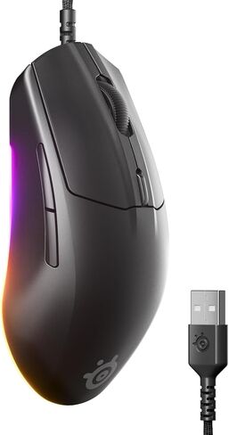 ماوس الألعاب SteelSeries Rival 3 Gen 2 — مستشعر بصري TrueMove Core بدقة 8500 نقطة في البوصة — متانة تبلغ 60 مليون نقرة — زمن استجابة منخفض — 77 جرامًا خفيف الوزن — أقدام PTFE بنسبة 100% — RGB — أسود (متجدد) in Kuwait