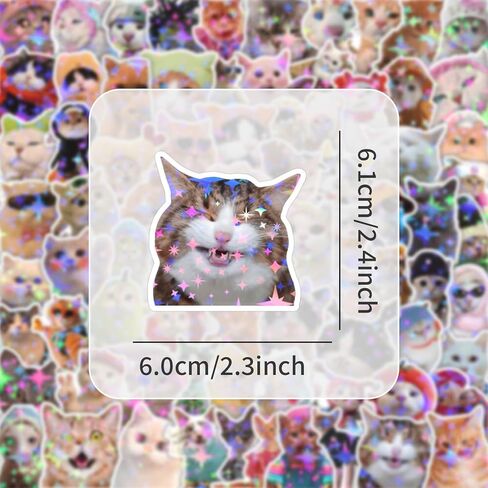 200 PCS Holographic Cat Stickers Pack, Kawaii Cat Meme Stickers Funny Kitten Sticker for Water Bottles Laptop Luggage Suitcase, DIY Waterproof Vinyl Decals Gifts for Adults in Saudi Arabia