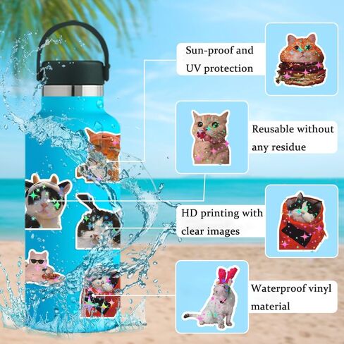 200 PCS Holographic Cat Stickers Pack, Kawaii Cat Meme Stickers Funny Kitten Sticker for Water Bottles Laptop Luggage Suitcase, DIY Waterproof Vinyl Decals Gifts for Adults in Saudi Arabia
