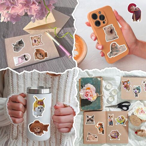 200 PCS Holographic Cat Stickers Pack, Kawaii Cat Meme Stickers Funny Kitten Sticker for Water Bottles Laptop Luggage Suitcase, DIY Waterproof Vinyl Decals Gifts for Adults in Saudi Arabia