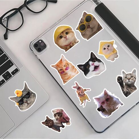 200 PCS Holographic Cat Stickers Pack, Kawaii Cat Meme Stickers Funny Kitten Sticker for Water Bottles Laptop Luggage Suitcase, DIY Waterproof Vinyl Decals Gifts for Adults in Saudi Arabia