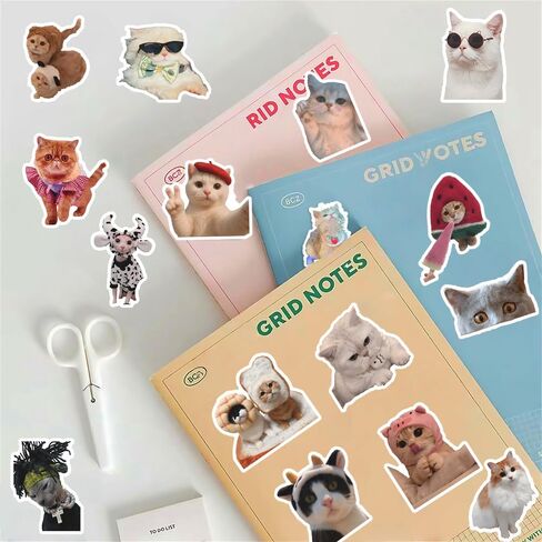 200 PCS Holographic Cat Stickers Pack, Kawaii Cat Meme Stickers Funny Kitten Sticker for Water Bottles Laptop Luggage Suitcase, DIY Waterproof Vinyl Decals Gifts for Adults in Saudi Arabia