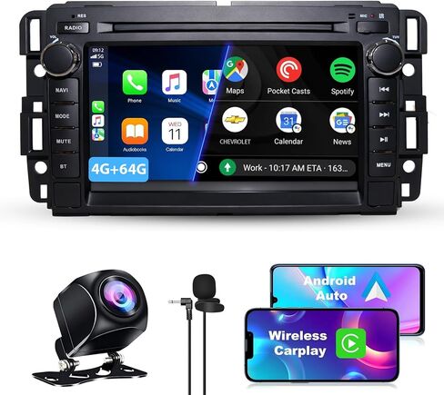 راديو سيارة لسيارة Chevy Silverado 2007-2014 Tahoe GMC Sierra Yukon، 4+64G Android 13 راديو بلوتوث مع CarPlay Android Auto GPS Navigation شاشة لمس AHD كاميرا احتياطية in Kuwait
