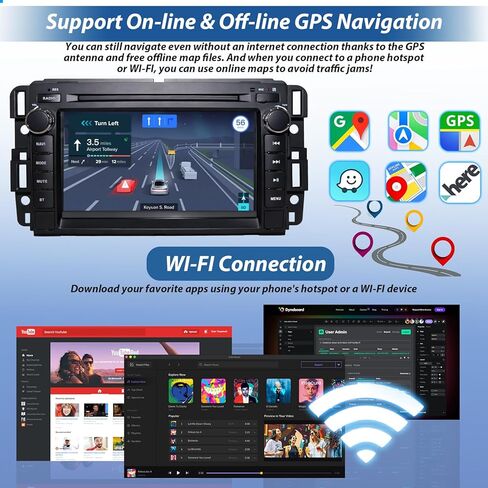 راديو سيارة لسيارة Chevy Silverado 2007-2014 Tahoe GMC Sierra Yukon، 4+64G Android 13 راديو بلوتوث مع CarPlay Android Auto GPS Navigation شاشة لمس AHD كاميرا احتياطية in Kuwait