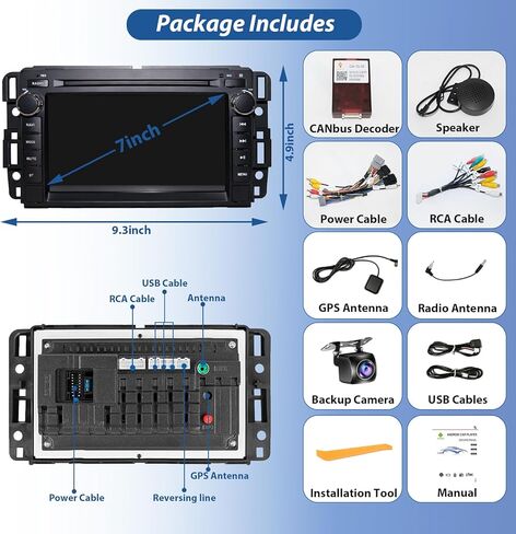راديو سيارة لسيارة Chevy Silverado 2007-2014 Tahoe GMC Sierra Yukon، 4+64G Android 13 راديو بلوتوث مع CarPlay Android Auto GPS Navigation شاشة لمس AHD كاميرا احتياطية in Kuwait