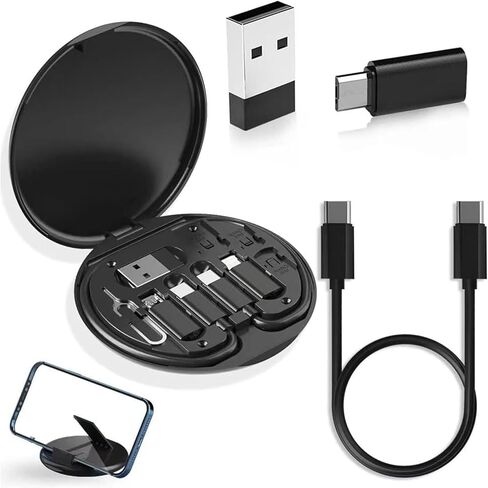 USB Adapter, Micro USB Charging Cable with USB-C Adapter, Multi Charging Cable Storage Box Contains SIM Card Holder - Black in Saudi Arabia