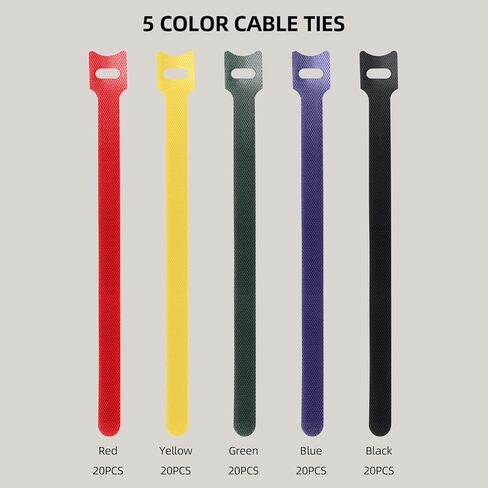100PCS Reusable Cable Ties 8 x 1/2" Adjustable Cord Organizer Multi-Purpose Wire Management Hook Loop Design Cable Ties for Home, Office, Data Centers in 5 Colors in Saudi Arabia