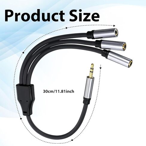 كابل مقسم صوت ستيريو 3.5 ملم، 3 طرق Aux Splitter 11.8 بوصة 1 ذكر إلى 3 أنثى كابل توزيع صوت ستيريو لمشغل Mp3، الكمبيوتر الشخصي، CD، جهاز وسائط Md in Kuwait