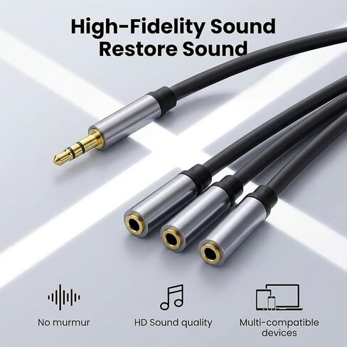 كابل مقسم صوت ستيريو 3.5 ملم، 3 طرق Aux Splitter 11.8 بوصة 1 ذكر إلى 3 أنثى كابل توزيع صوت ستيريو لمشغل Mp3، الكمبيوتر الشخصي، CD، جهاز وسائط Md in Kuwait