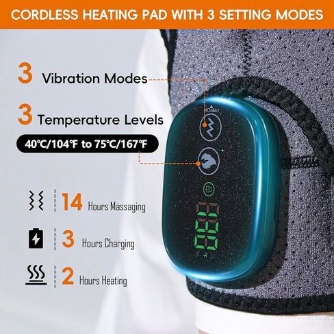 وسادة تدفئة الكتف، وسادة تدفئة كهربائية لاسلكية للأكتاف، التحكم بالتطبيق واللمس مع 3 أوضاع اهتزاز، 7 درجات حرارة قابلة للتعديل، 3 مؤقت، لفافة تسخين محمولة لتخفيف آلام الكتف للنساء والرجال in Kuwait