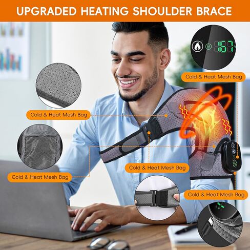 وسادة تدفئة الكتف، وسادة تدفئة كهربائية لاسلكية للأكتاف، التحكم بالتطبيق واللمس مع 3 أوضاع اهتزاز، 7 درجات حرارة قابلة للتعديل، 3 مؤقت، لفافة تسخين محمولة لتخفيف آلام الكتف للنساء والرجال in Kuwait