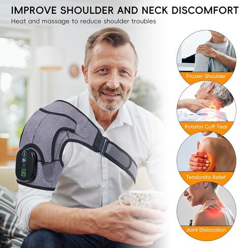 وسادة تدفئة الكتف، وسادة تدفئة كهربائية لاسلكية للأكتاف، التحكم بالتطبيق واللمس مع 3 أوضاع اهتزاز، 7 درجات حرارة قابلة للتعديل، 3 مؤقت، لفافة تسخين محمولة لتخفيف آلام الكتف للنساء والرجال in Kuwait