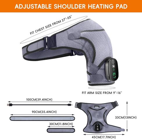 وسادة تدفئة الكتف، وسادة تدفئة كهربائية لاسلكية للأكتاف، التحكم بالتطبيق واللمس مع 3 أوضاع اهتزاز، 7 درجات حرارة قابلة للتعديل، 3 مؤقت، لفافة تسخين محمولة لتخفيف آلام الكتف للنساء والرجال in Kuwait