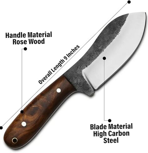 Handmade 9 Inch Carbon Steel Nessmuk Knife, Fixed Bladefull Tang Survival Knife, Edc Hunting Knife with Sheath for Camping, Survival, Bushcrafting in Kuwait