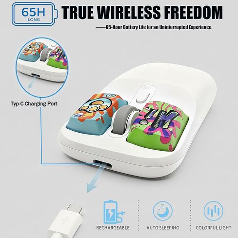 اتصال Retro Mouse 2.4G وBluetooth، ماوس لاسلكي خفيف الوزن قابل لإعادة الشحن بعمر بطارية 100 ساعة مع جهاز استقبال USB، PC/Mac - أبيض in Saudi Arabia