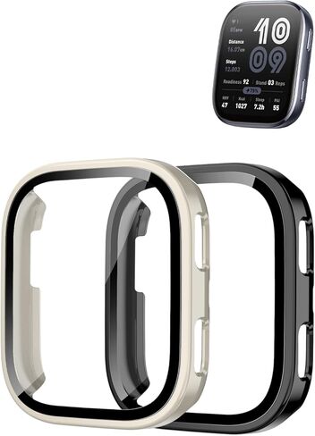 حافظة للساعة الذكية Amazfit Bip 6، هيكل UYRUREL من مادة TPU + تصميم متكامل من الزجاج المقسى، مقاوم للسقوط والخدش، عالي الوضوح وشفاف، أسود + أبيض، عبوتان in Saudi Arabia