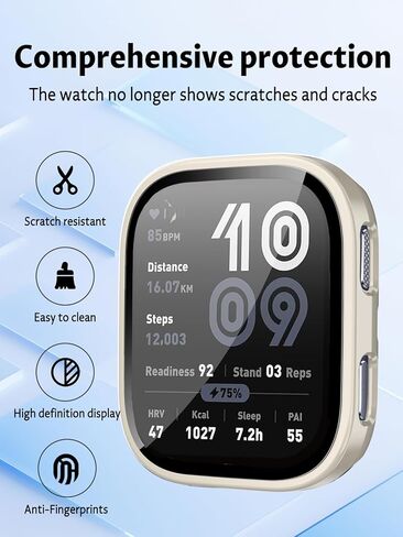 حافظة للساعة الذكية Amazfit Bip 6، هيكل UYRUREL من مادة TPU + تصميم متكامل من الزجاج المقسى، مقاوم للسقوط والخدش، عالي الوضوح وشفاف، أسود + أبيض، عبوتان in Saudi Arabia