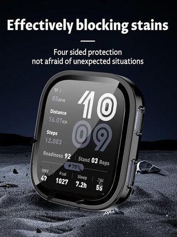 حافظة للساعة الذكية Amazfit Bip 6، هيكل UYRUREL من مادة TPU + تصميم متكامل من الزجاج المقسى، مقاوم للسقوط والخدش، عالي الوضوح وشفاف، أسود + أبيض، عبوتان in Saudi Arabia