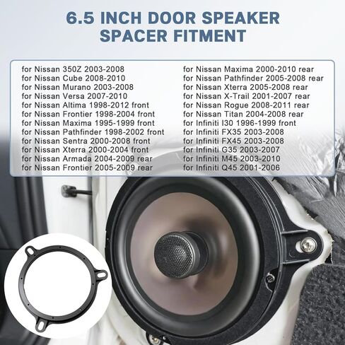 Solid Door Speaker Spacer with Foam Ring Adapters,6.5 Inch Speaker Gasket Mounting Bracket Kit Compatible with Nissan Altima Frontier Maxima Xterra Sentra Infiniti FX35 G35 M45 in Saudi Arabia