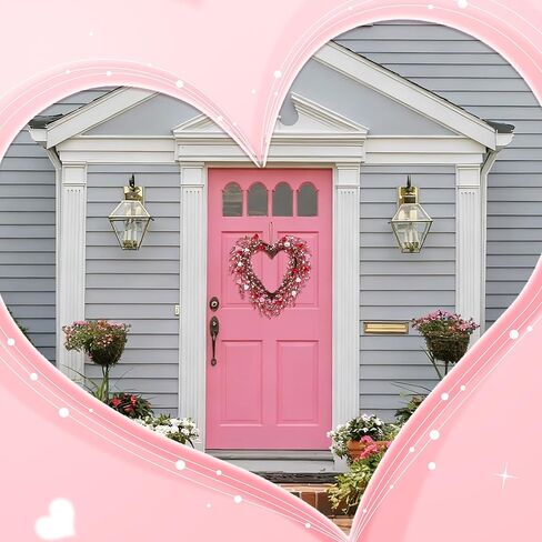 Aneco Valentine's Day Wreath 24 Inch Heart Shaped Wreath with Red Pink White Berry Handmade Valentine's Day Decorations for Anniversary Wedding Party Gift, Home Wall Window Front Door Decor in Saudi Arabia