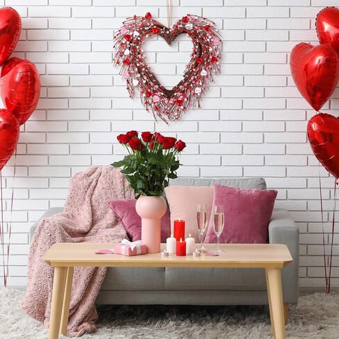 Aneco Valentine's Day Wreath 24 Inch Heart Shaped Wreath with Red Pink White Berry Handmade Valentine's Day Decorations for Anniversary Wedding Party Gift, Home Wall Window Front Door Decor in Saudi Arabia