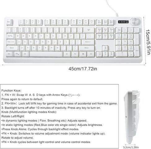 Wired RGB Membrance Keyboard. 100 Percent Mini Creamy LED Computer Keyboard .Small Ergonomic Clicky Teclado with ABS Backlit Unreplaceable Keycaps. for PC Laptop MAC Gamer. (White) in Saudi Arabia