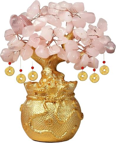 Green Aventurine Money Tree – Feng Shui Wealth Prosperity Golden Bag Bonsai Lucky Gemstone Home Office Decor (14cm Height) in Saudi Arabia
