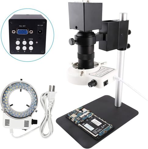 Microscope Digital HDMI VGA Industrial Microscope Video Microscope Sets HD 26MP 16MP +130X C Mount Lens+LED Ring Light +Metal Stand (SetB) in Saudi Arabia
