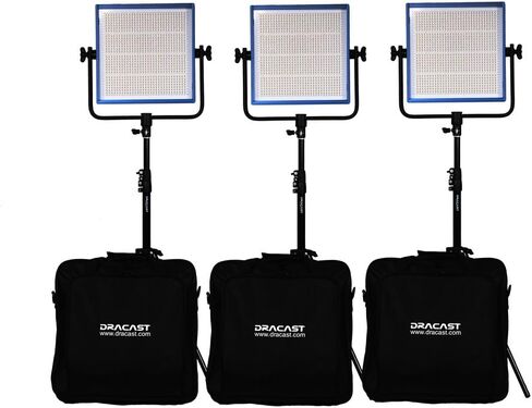 مجموعة استوديو Dracast Plus Series - طقم إضاءة LED ثنائي اللون 3 مع حامل على شكل V وبطارية ذهبية in Kuwait