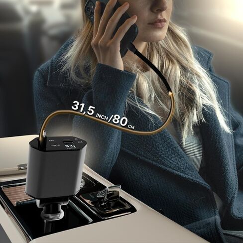 شاحن سيارة سريع قابل للسحب بقدرة 100 وات لـ CarPlay، محول شاحن سيارة 4 في 1 مع كابلات مدمجة مقاس 31.5 بوصة ومنافذ USB مزدوجة، متوافق مع أجهزة iPhone 11 و12 و13 و14 و15 و16 و17 وأجهزة Samsung والأجهزة اللوحية والمزيد in Kuwait