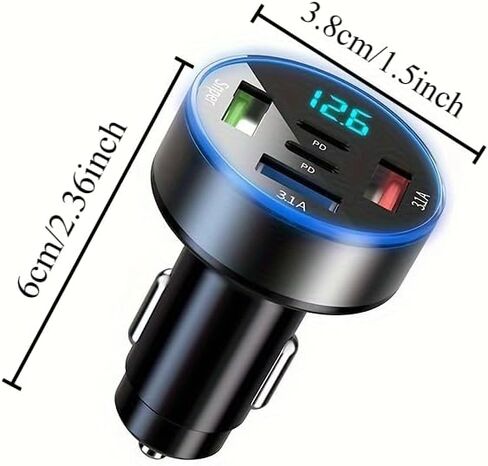 جهاز شحن سريع للغاية 5 في 1 داخل السيارة مزود بشاشة رقمية، 2PD+3 منافذ USB للتوصيل والتشغيل للهواتف الذكية/الأجهزة اللوحية (طاقة عالية، بدون بطارية) in Saudi Arabia