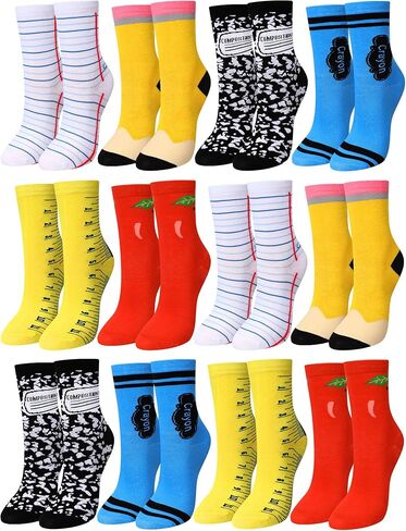 12 Pairs Valentine Funny Socks Gift for Teacher Student Women Men Teachers Appreciation Gifts Novelty Funny Pencil Apple Crayon Socks for Book Lover Reading Teacher Appreciation Week Gifts in Saudi Arabia