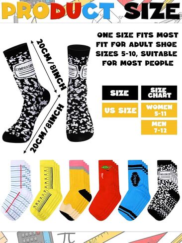 12 Pairs Valentine Funny Socks Gift for Teacher Student Women Men Teachers Appreciation Gifts Novelty Funny Pencil Apple Crayon Socks for Book Lover Reading Teacher Appreciation Week Gifts in Saudi Arabia